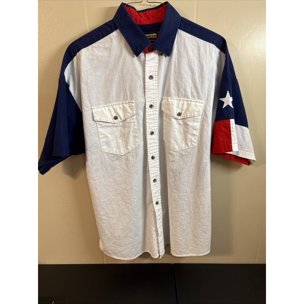 Vntg Pan Handle Slim Red White & Blue Button Down Men Xl Proud To Be An American